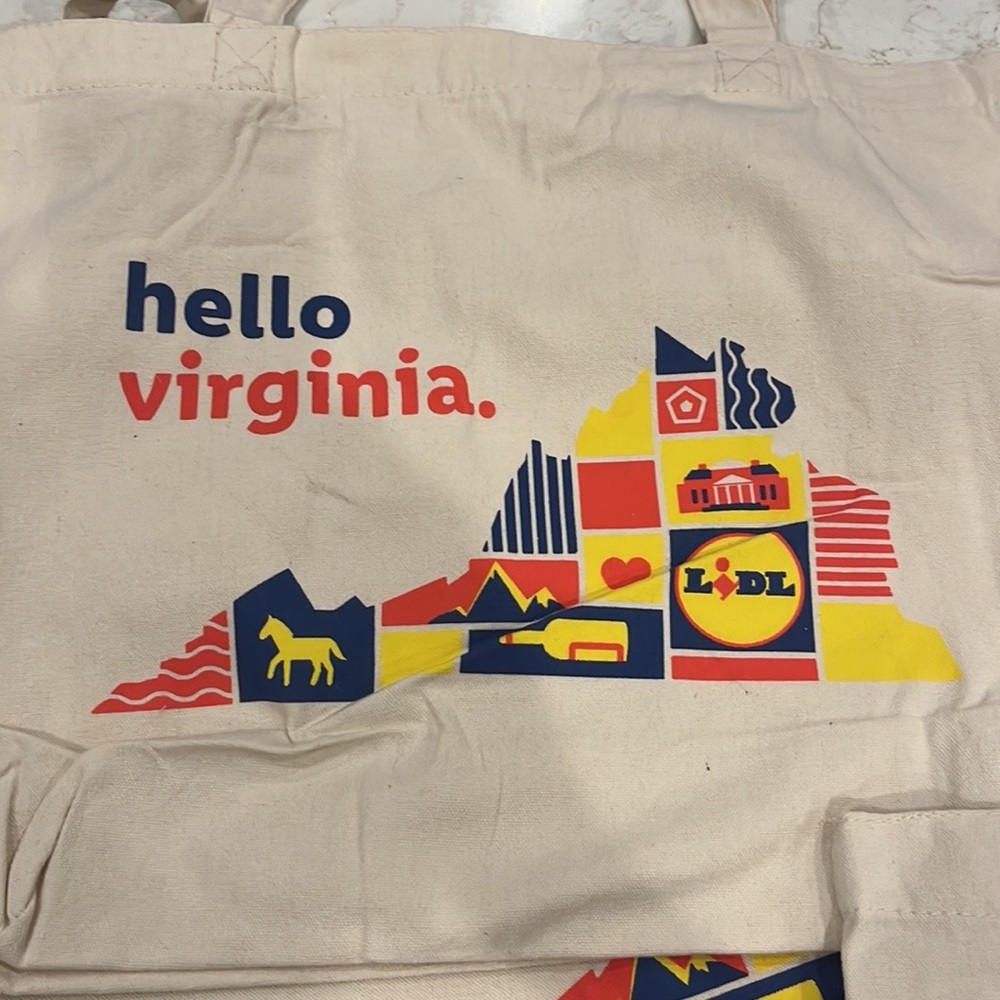 🛍️ 2 LIDL bags LOT HELLO VA totes canvas OTHER reusable grocery shopping